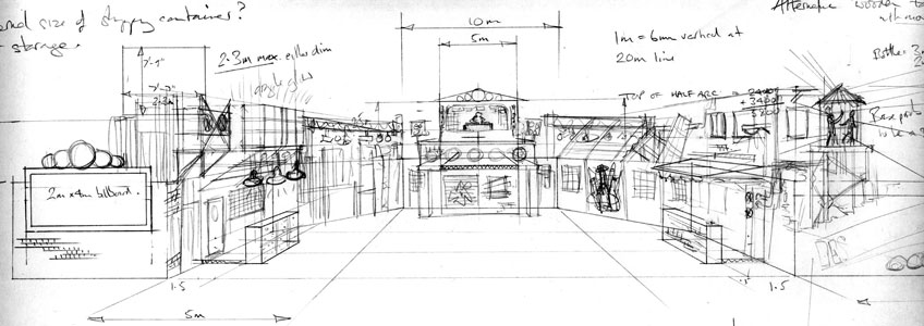 Experiential branded festival set &ndash; initial concept sketch